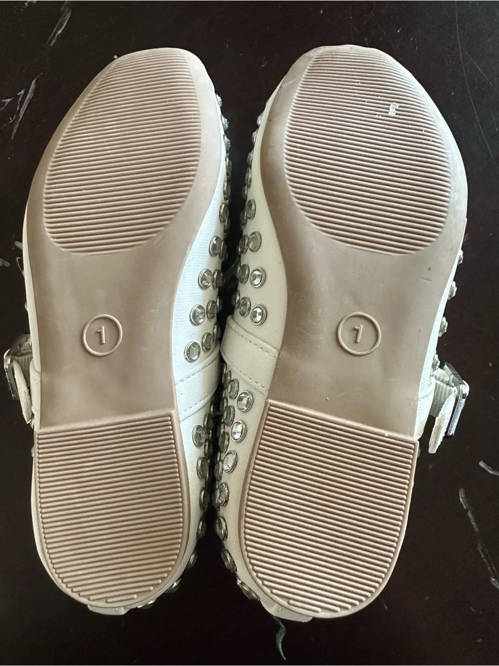 Girls' White Studded Mary Jane Shoes with Rhinestone Accents